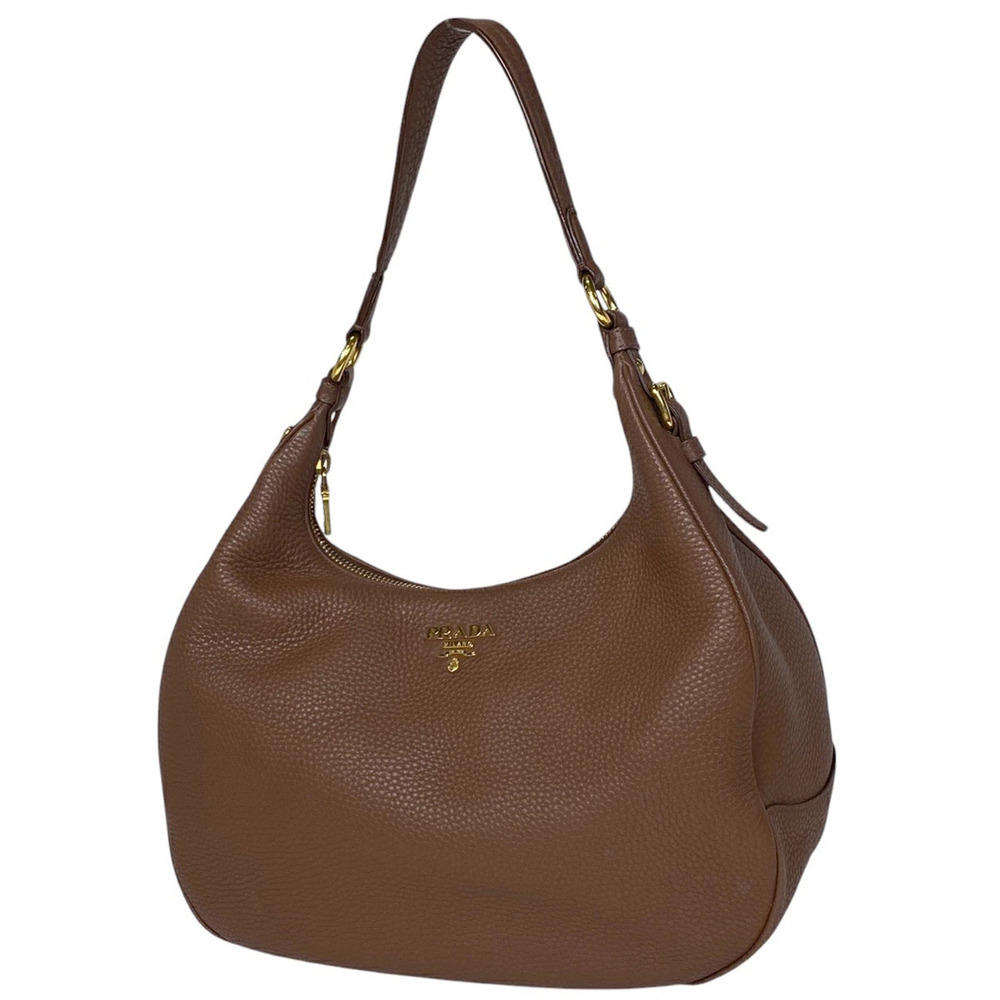 Prada Logo Shoulder Bag Leather Brown